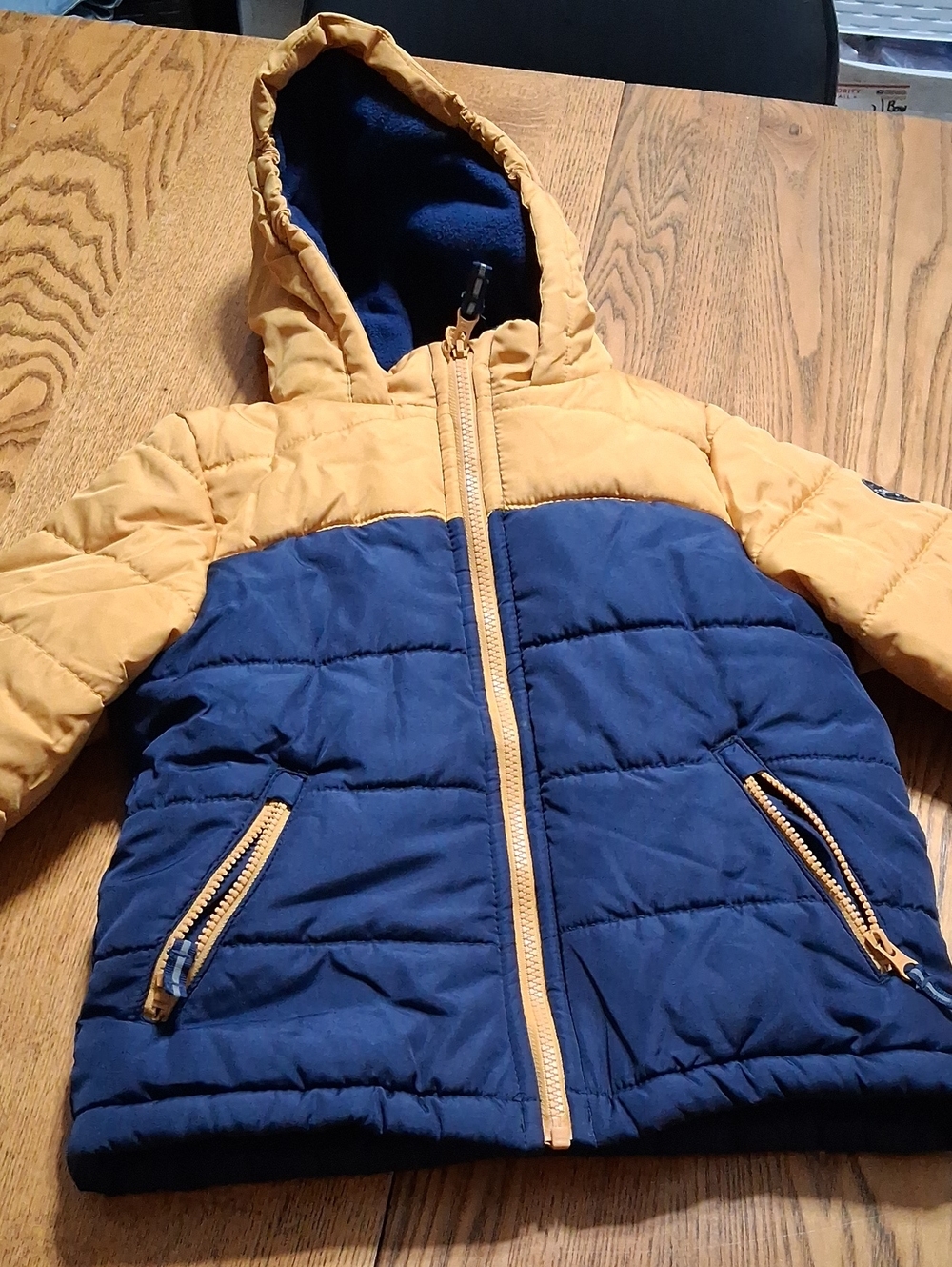 OSHKOSH B'GOSH Jacket Child Kids 5T YELLOW GOLD NAVY BLUE Puff Used Coat
